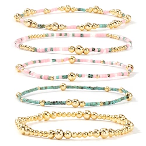 Gold Beaded Cross Bracelet for Women, 14K Plated Adjustable Stackable Dainty Bracelets, Non Tarnish Fashion Jewelry Set Gifts for Women Birthday Friendship - color: Colors-4