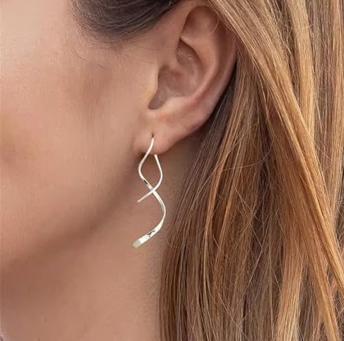 Silver Dangle Earrings, Hypoallergenic 14K White Gold Plated Twisted Pull Through Drop Earrings for Women Dainty Lightweight Jewelry for Valentines Mother's Day Birthday Thanksgiving Day Gifts - style: I