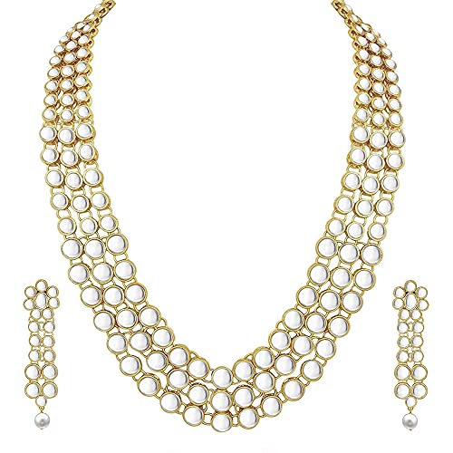 Aheli Indian Bollywood Style Wedding Faux Kundan Necklace with Earrings Set Ethnic Bharatanatyam jewellery set Gift for Women - color: White 3