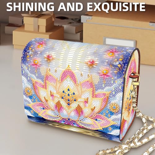 C'eitura Lotus Diamond Art Wooden Clutch Purse with Chain, 5D DIY Rhinestone Shoulder Bag Kit, Zen Style Wallet for Women, Yoga Meditation Gift, Unique Handmade Craft Project - color: SKB204