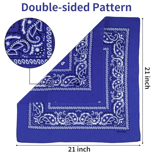 6 Pack Pure Cotton Bandana, Multi-Purpose Square Handkerchief, Face Mask headband for Men and Women - color: Royal Blue