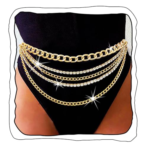 Rhinestone Waist Chain Body Chain Crystal Body Jewelry for Women Layered Rhinestones Belly Chain Summer Beach - color: Gold
