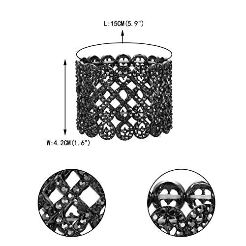 EVER FAITH Art Deco Love Knot Wide Stretch Bridal Bracelet Austrian Crystal - color: Black Black-Tone
