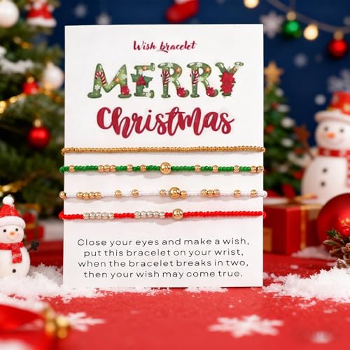 Matching Bracelets for Couple,Gold Silver Beaded Heart Couples Bracelets,Raomantic Relationship Promise Jewelry Gifts for Her - color: Christmas