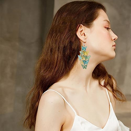 Nine Piece Butterfly Earrings Mix Color Bohemia Style Long Drop Dangle Hook Earrings Lightweight Fashion Style Butterfly Earrings Holiday Gifts Jewelry for Women - color: Green
