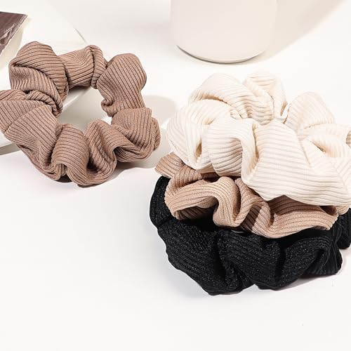 Hair Scrunchies for Women - Hair Ties No Damage Both for Thick Hair or Thin Hair Curl Hair No Crease Gray Scrunchies Ponytail Holder No Hurt Your Hair - color: Mixed Brown