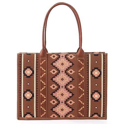 Wrangler Aztec Tote Bag for Women Boho Shoulder Purses and Handbags - color: Angel Diamond Oakwood