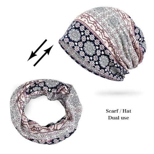 XYIYI Womens Chemo Headwear Hats Cotton Slouchy Beanie Cap Scarf - color: 2pcs Daisy Navy Orange