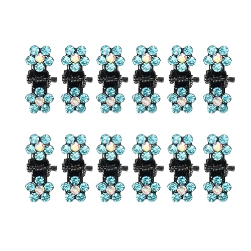 VOCOSTE 12 Pcs Mini Hair Claw Clip, Small Rhinestone Hair Clips, Metal Little Hair Clips for Women and Girl Flower Hair Accessories, Blue - color: Blue