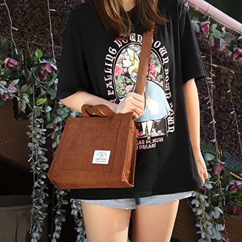 WantGor Tote Bag for Women, Corduroy Crossbody Bags Shoulder Handbag Small Satchel Hobo Bag Purse - color: Brown