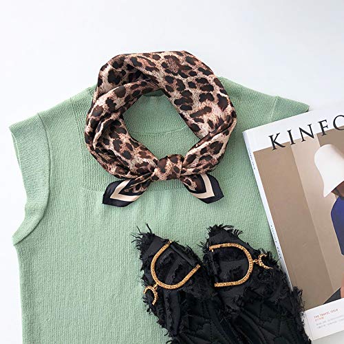 ANDANTINO 100% Mulberry Silk Scarf -21” Square Neckerchief with Gift Packed - color: Leopard