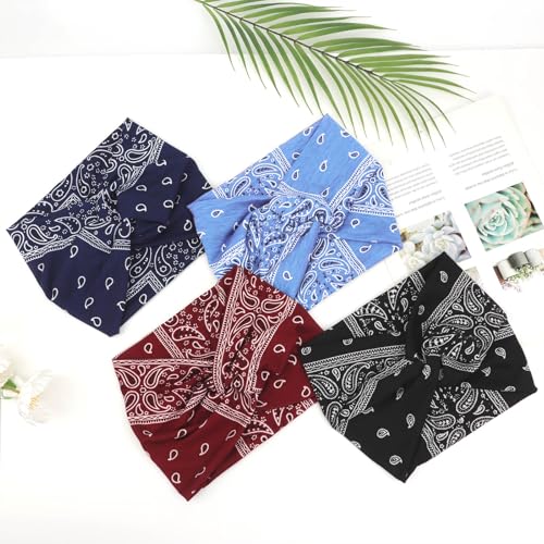 DRESHOW 6 Pack Extra Wide Headbands for Women Large Turban Headband Boho Head Wrap Elastic Hairbands Hair Twisted Knot Hair Accessories - color: 6 Pack Knotted: Paisley Patterned