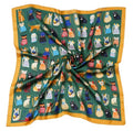 CHUNG Women's Scarf Hair Bandanas Square 27.5" Satin Wrap Fashion Pattern Scarves Emulation Silk Handbag Ribbons Necktie - color: Dark Green Cats