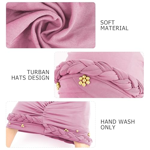 African Women Turban Caps Pre-Tied Twisted Turbans Head Scarf for Women Hair Wraps Cover Beanie Cancer Chemo Headwear - color: 1 Pack Twisted Braid: Gold Bead Pink