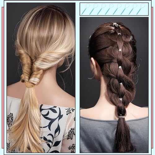 Teenitor 4pcs Pony Hair Tail Tools, 2 Pairs Hair Loop Styling Tool Hair Flipper Pull Through Tool, French Braiding Hair Tool Hair Accessories for Women Girls, Loop Hair Tool, Light Blue/Light Pink - color: Light Blue/Light Pink