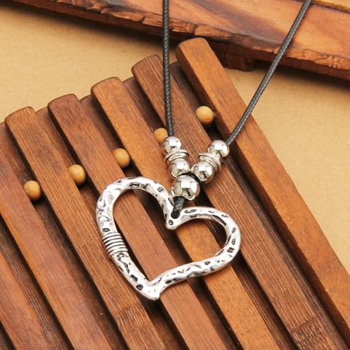 Bohemian Women's Leather Long Pendant Necklace Sweater necklace Adjustable Retro Woven Handmade Jewelry - color: Silver Love