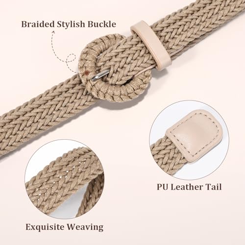 JASGOOD Women's Straw Braided Woven Boho Belt - Skinny Raffia Waist Strap for Summer Dresses & Jeans(Width:0.9") - color: Khaki, size: Waist size below 43"