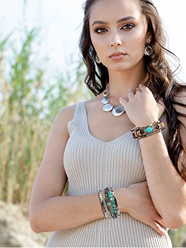 Inbagi 3 Pcs Western Jewelry for Women Turquoise Bracelet Native American Jewelry Western Gift for Women Silver Bohemian Turquoise Cuff Bracelets - style: Retro