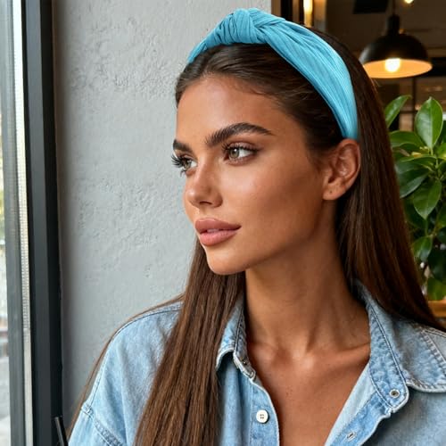 YISSION Wide Knotted Headbands for Women Non Slip Head Band Blue Headband Fashion Top Knot Hairband Hair Accessories for Women Girls - color: Blue