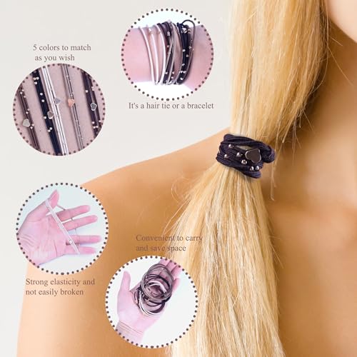 20 PCS Boho Hair Ties, Women's Hair Tie Bracelets in 5 Neutral Colors, Ponytail Holders for Thick or Thin Hair, Cute No-Damage Elastics (20PG6) - color: Neutral