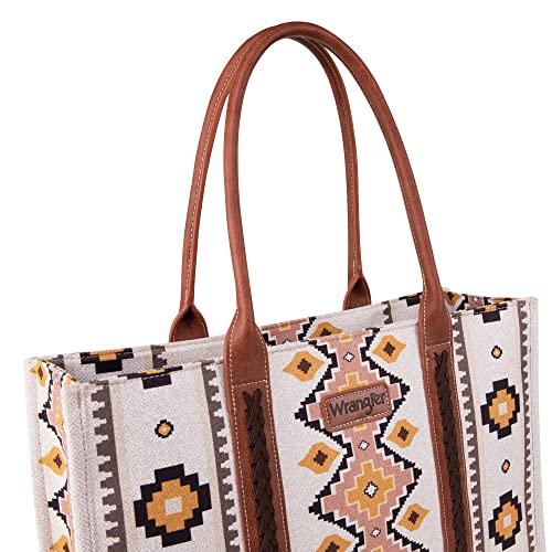 Wrangler Aztec Tote Bag for Women Boho Shoulder Purses and Handbags - color: A Angel White - No Strap