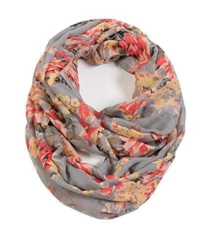 Scarfand's Romantic Rose Prints & Floral Patterns Lightweight Infinity Fashion Scarves Wraps - color: Bouquet Rose Gray