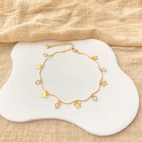 Yumikoo 18k Gold Plated Anklet Ankle Bracelets for Women - style: Butterfly and crystal