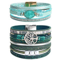Boho Leather Wrap Bracelets Bohemian Crystal Bracelets Trendy Layered Bracelet with Magnetic Clasp Jewelry Gifts for Women - color: Green