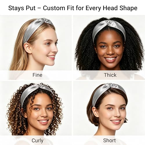 ZLYC Mulberry Silk Headband Elastic Twist Knotted Head Bands for Women's Hair, Solid Silver - color: Solid Silver