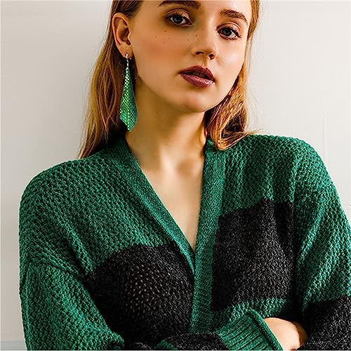 coadipress Metal Mesh Grid Sequins Tassel Long Drop Dangle Earrings for Women Trendy Lightweight Charms Disco Vintage Colorful Long Hook Earrings Bridal Wedding Jewelry - color: Green