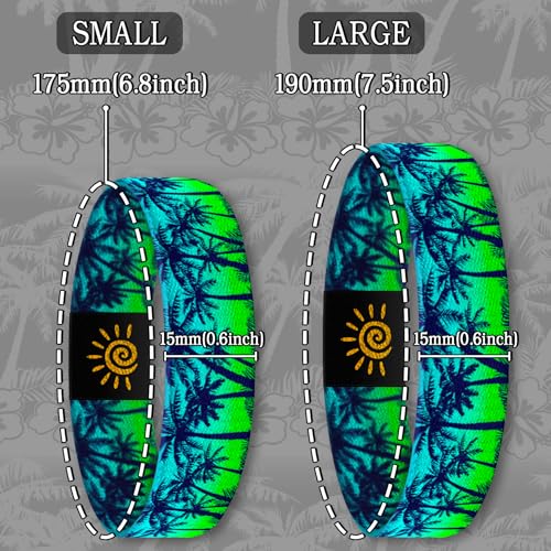 4 Pcs Surfer Beach Bracelets for Men Women Inspirational Elastic Comfy Summer Reversible Wristband Gifts Friendship Bracelets - color: Sunset Coconut Trees-Bracelets, size: (7.5") Large