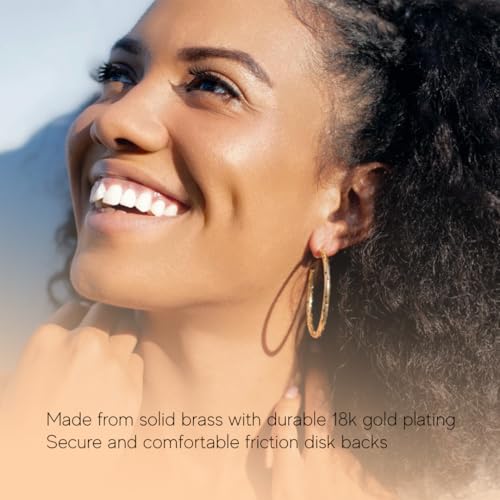 Hoop Earrings – 63.5mm Diameter, Gold Plated Brass with Matte Finish & Signature Hole Pattern, Lightweight Statement Hoops with Secure Friction Disc Backs - color: Gold, size: Small