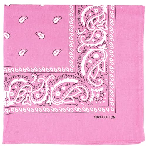 Raylarnia Bandana Multi-Purpose 100% Cotton Headbands for Women, 22 inch Paisley Cowboy Bandanas for Men - color: Pink