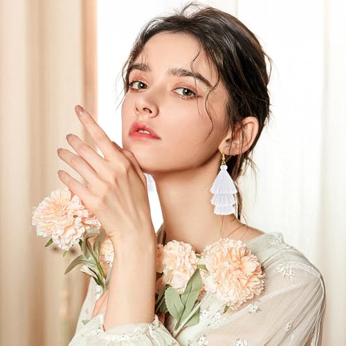 Earrings for Women Dangling, Layered Tassel Earrings Fringe Earrings Bohemian Studs Drop Earrings - color: White