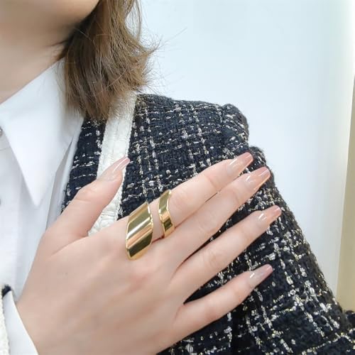 Dtja Twisted Stacking Statement Ring for Women Gold Plated Stainless Steel Fashion Spiral Open Wrap Band Finger Rings Comfort Fit Unique Birthday Holiday Jewelry Gift Size 7-8 - color: Gold-Tone