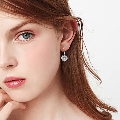 Sunflower Leverback Earrings S925 Sterling Silver Earrings You Are My Sunshine Dangle Earring Jewelry for Women - style: Silver Sunflower