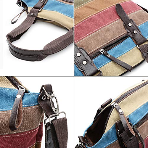 Canvas Handbag Multi-Color Striped Lattice Cross Body Shoulder Purse Bag Tote-Handbag for Women | Striped - style: Multi Color D