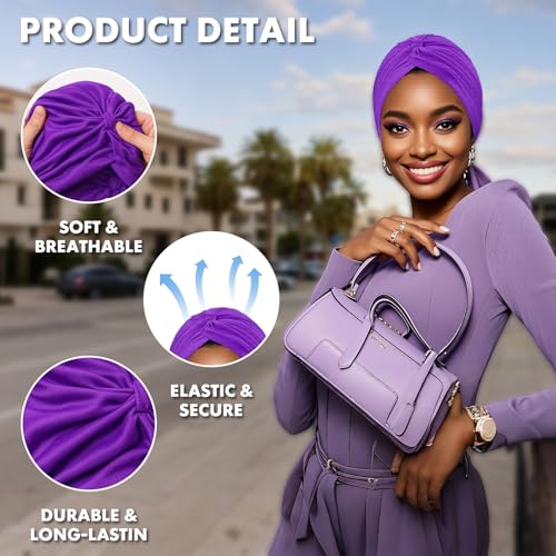 Barelove 10 Pieces Stretch Turbans Chemo Head Wrap Cancer Head Beanie Twisted Turban Cap Cover Hats for Women