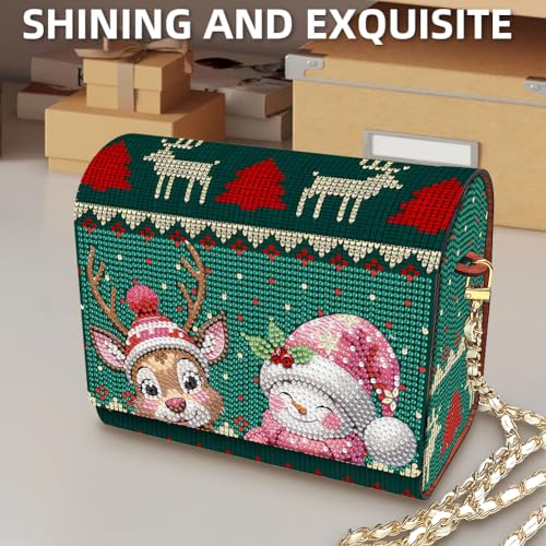 C'eitura Elk Diamond Art Wooden Clutch with Chain, DIY 5D Rhinestone Shoulder Bag, Rustic Nature Theme Purse, Unique Festival Gift - color: Skb215