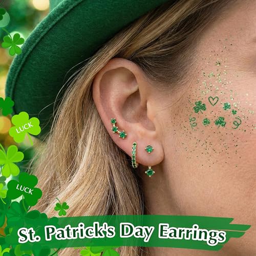 3 Pairs Dainty Small 4th of July Earrings for Women Trendy, Birthstone Stud Huggie Hoop Jacket Stack for Cartilage Helix, Gold Plated Hypoallergenic Cute Women Fashion Accessories Western Jewelry Gifts - color: 05Green Created Emerald-May (Gold)