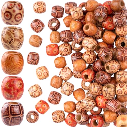 Pndeyo 50pcs Wooden Beads for Crafts, Round Large Hole Natural Wood Hair Bead, Vintage Wooden Spacer Beads for Macrame Necklace Bracelet DIY Craft Handmade Decor - color: Brown,50pcs,B Style