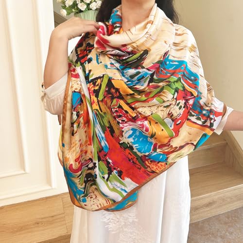 Long Silk Like Scarf Lightweight Satin Scarves Large Sunscreen Shawl Wrap for Women - color: 020.abstract Red