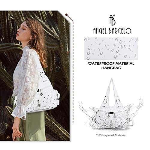Angel Barcelo Purses for Women Large Shoulder Bag Soft Hobo Bags for Women - color: White