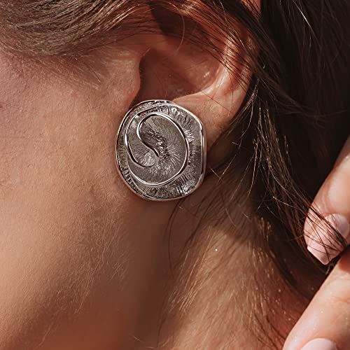 Mytys Two Tone Earrings for Women Gold and Silver Crossover Half Hoop Statement Earring Designer Stud Earrings - color: flower Silver