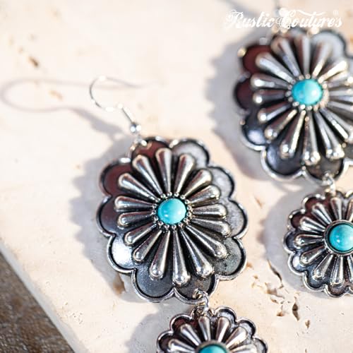 Rustic Couture's Western Earrings for Women Cowgirl Country Concho Dangling Western Statement Jewelry - color: H-Turquoise