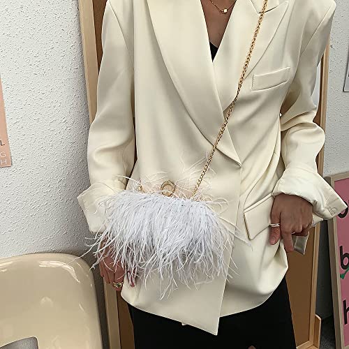 Women Real Natural Ostrich Feather Evening Bags Purses Clutch Vintage Banquet Handbag - color: White