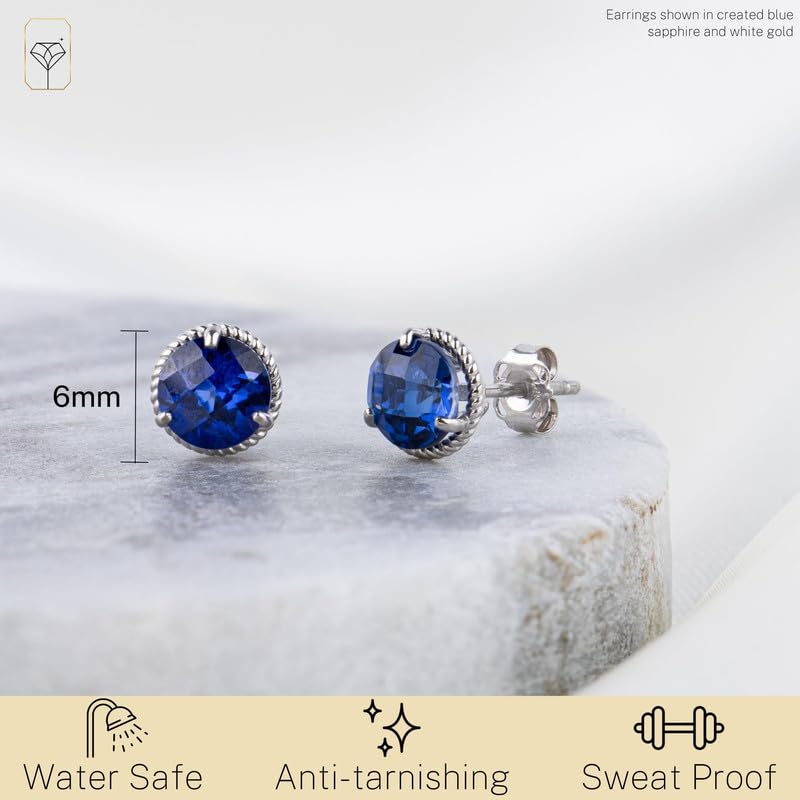 14k White or Yellow Gold Roped Halo Gemstone Round Stud Earrings for Women 6mm Birthstone with Push Backs by MAX + STONE - color: Amethyst