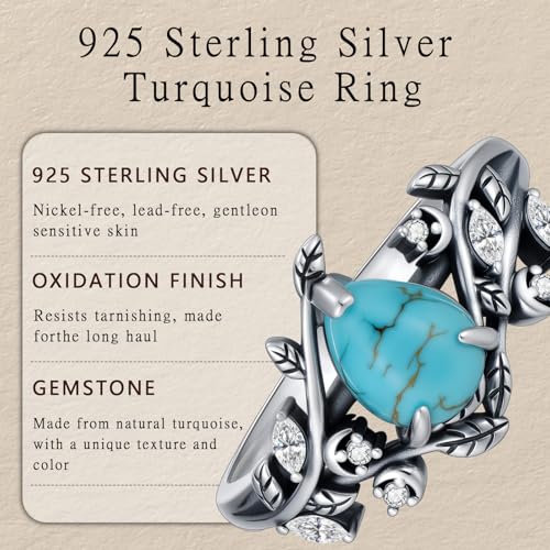 Boho Rings 925 Sterling Silver Turquoise Ring Western Jewelry Women's Eternity Rings Christmas Jewelry Gifts for Wife Mom Size 7-9 - style: Turquoise-1