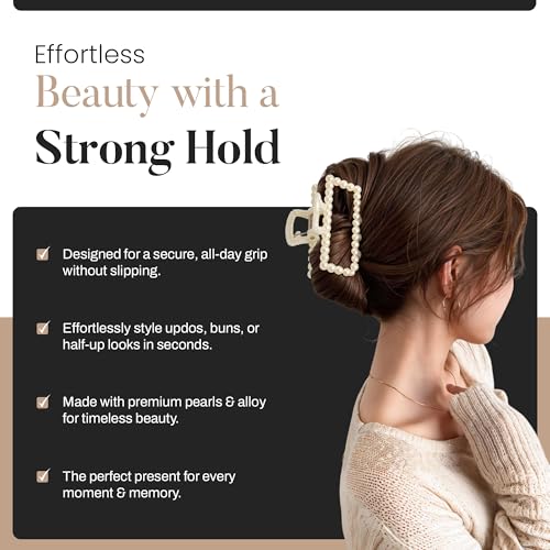 5 PCS Simulated Pearl Hair Claw Clips for Women | Multi-Use Barrettes for Thin Hair with Non-Slip Strong Hold | Barrettes for Thick & Curly Hair Accessories | Flat Claw Clips for Women, Off-White - color: 5 Pcs Simple