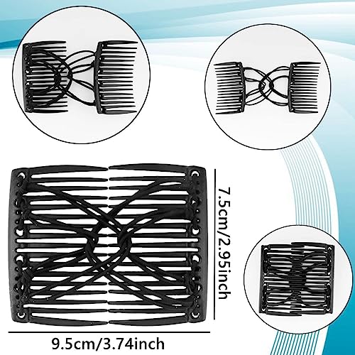 6 Pieces Stretchy Double Hair Combs - Magic Adjustable Elastic No Crease Bun Maker Accessories for Women's Curly, Thick, Wavy Hair Ponytails